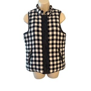 en creme‎ Black & White Check Sherpa Lined Vest Front Zip Small Pre-owned